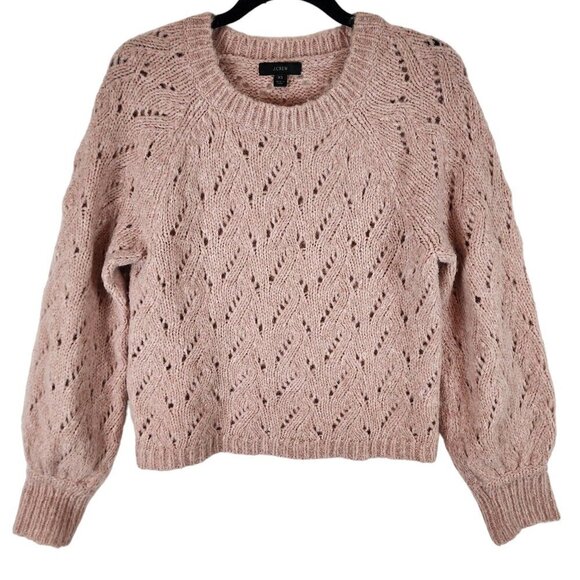 J. Crew Womens Pointelle Crewneck Sweater Light Pink Mauve Wool Blend Sweater XS - Picture 2 of 9